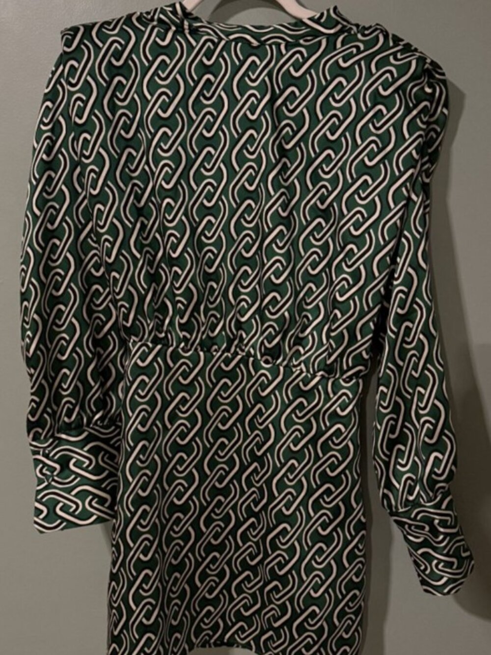 Mango Green & white chain-print long-sleeve mini dress